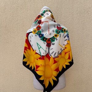 Escada sunflowers clock print silk scarf